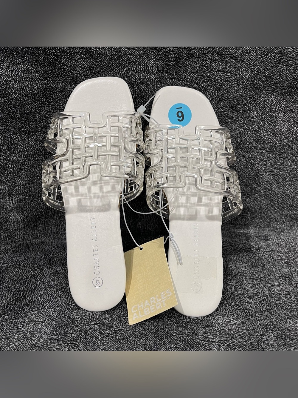 Charles Albert  women’s sandals clear strap and white sole size 6